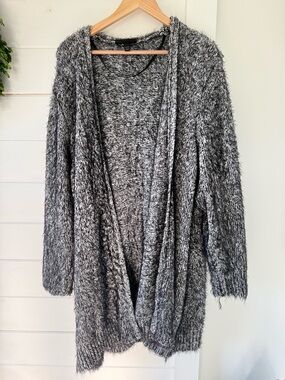 Lane Bryant Cozy Open-Front Fuzzy Cardigan Sweater in Charcoal